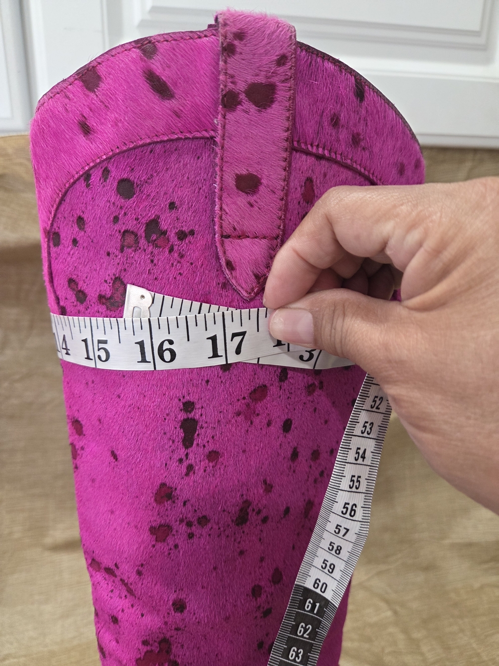 Nasty Gal Short Hair On Knee High Speckled Print Fuschia Cowboy Boots Size 7 - Picture 11 of 14